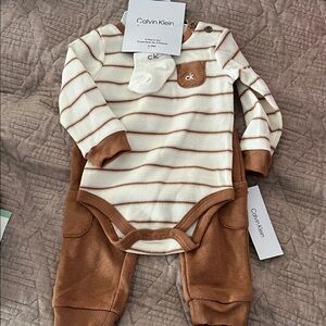 Calvin Klein Kids Bodysuit in Brown and Cream